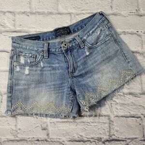 Lucky Brand The Cut Off Distressed Embroidered Denim Shorts Boho size 00/24